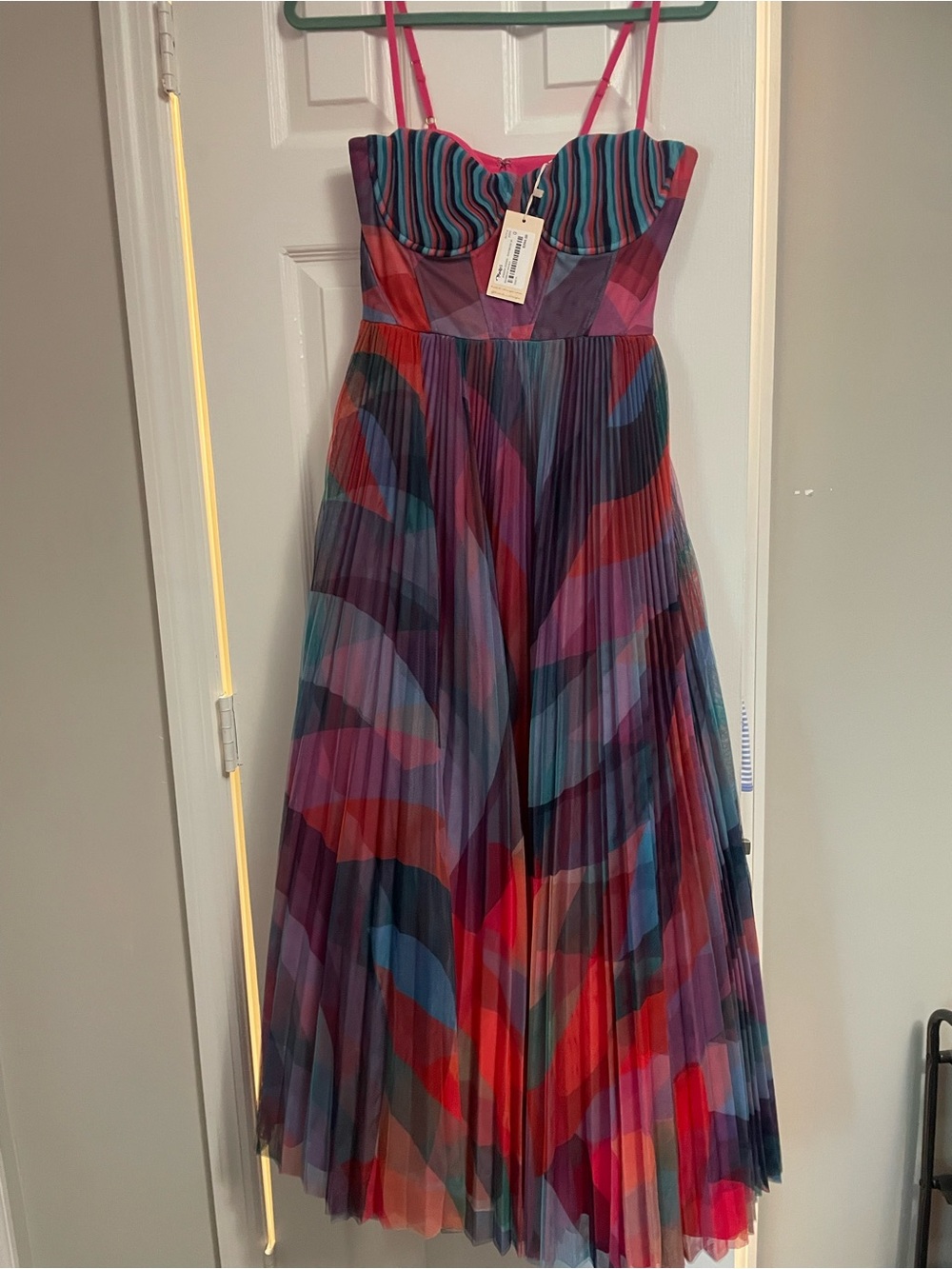 Hutch Multicolor Pleated Midi Dress with Straps